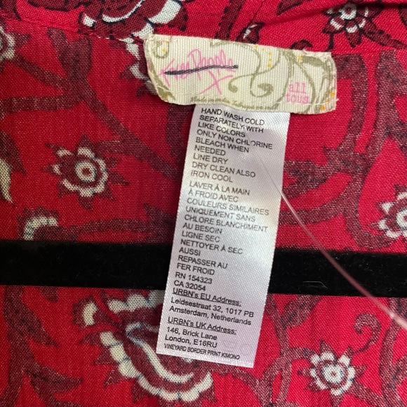 Free People Red Vineyard Border Print Kimono Duster Maxi O/S - Picture 5 of 7